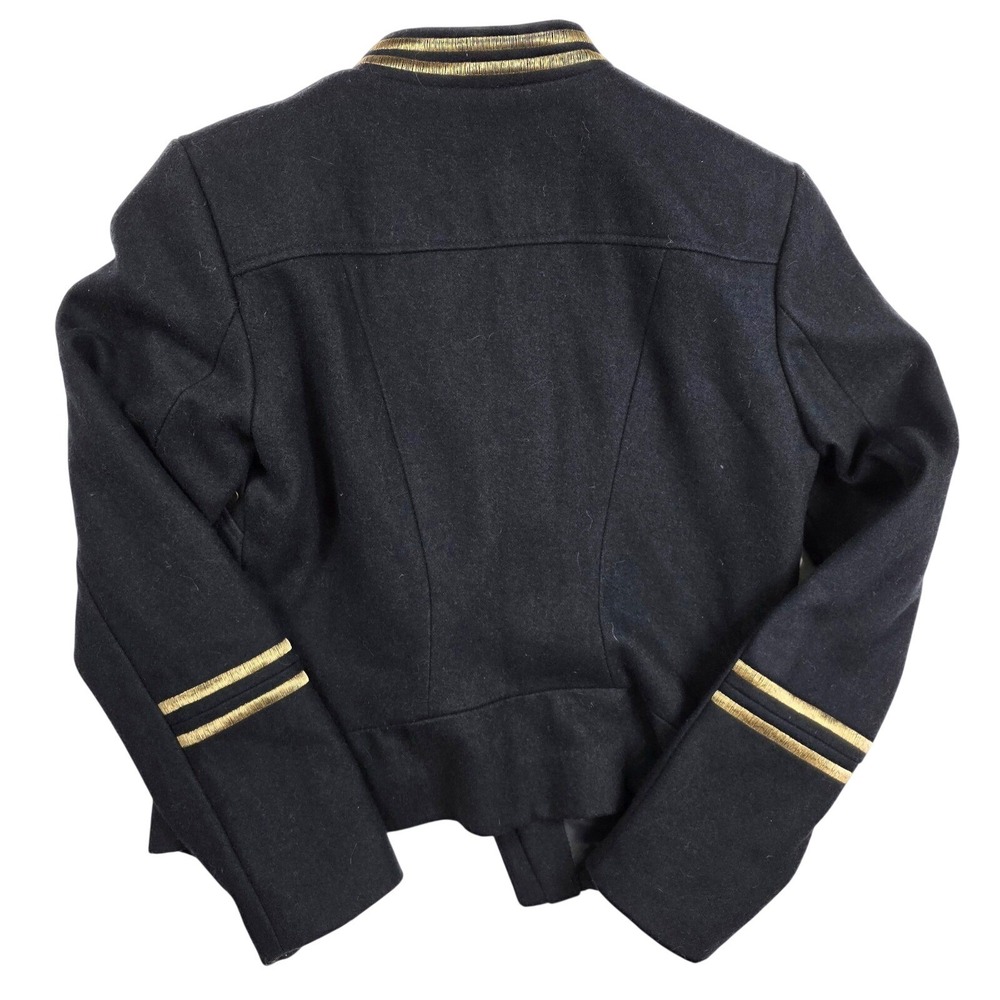 H&M Wool Blend Navy Gold Trim Stitching Short Military Jacket Women's 12 / Large - Picture 2 of 6